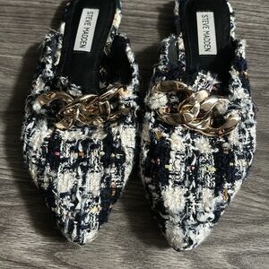 Steve Madden Finn Chain Tweed Pointed Toe Mule Women’s Size 7.5